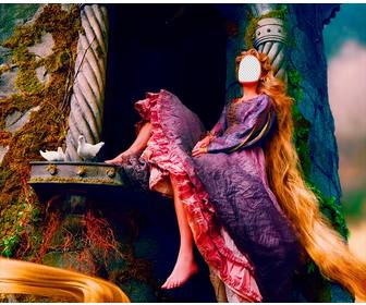 mit dieser fotomontage werden sie die geschichte prinzessin rapunzel in ihrem turm sein