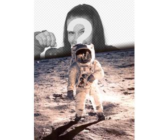 fotomontage mit dem beruhmten foto von neil armstrong auf dem mond