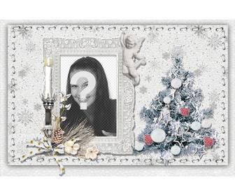 weihnachtskarte mit ihrem foto einen baum und eine kerze zu personifizieren