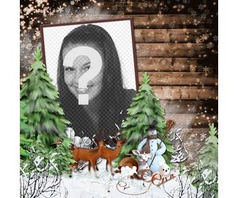 fotorahmen mit einer verschneiten winterlandschaft ein reh und ein schneemann