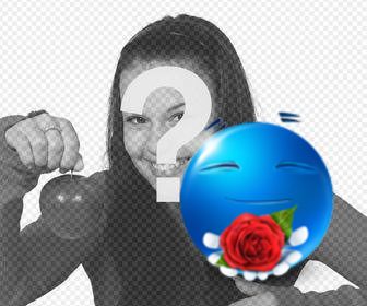 blau emoticon bietet eine rose in ihre fotos setzen
