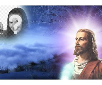foto-collage mit jesus christus in dem sie ihr foto setzen