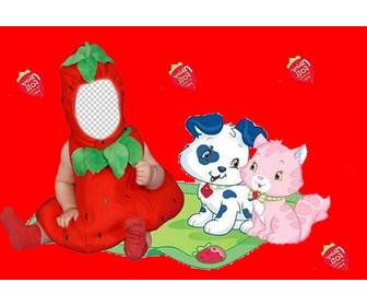 virtuelle kostum fur kinder von einer erdbeere mit einem roten hintergrund und welpen
