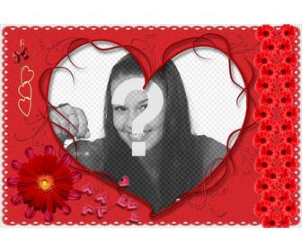 postkarte mit roten blumen und einem großen herzen fur valentine