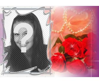 postkarte fur valentinstag individuell mit einem foto von rosen und perlen