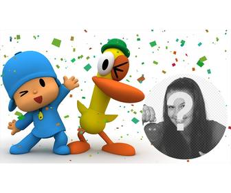 pocoyo und ente in einem spaß-party wo sie ihr foto