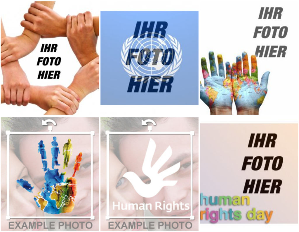 Foto-Effekte und Aufkleber zur Unterstützung der Menschenrechte