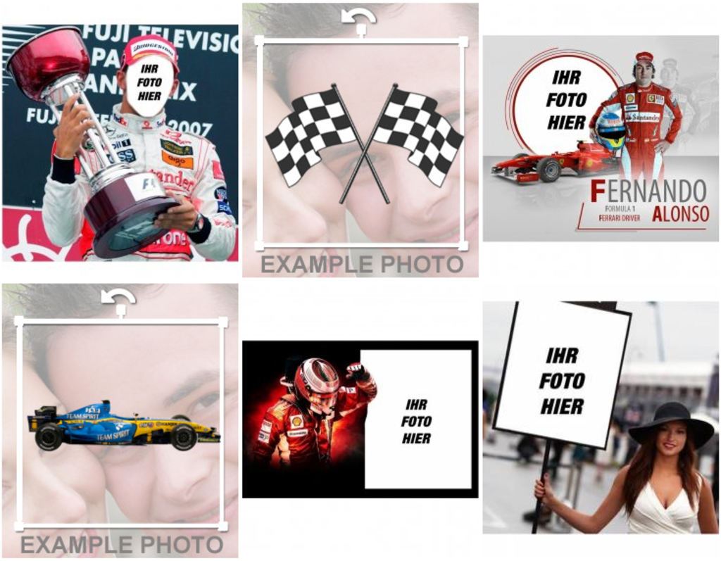 Fotomontagen und Aufkleber der Formel 1