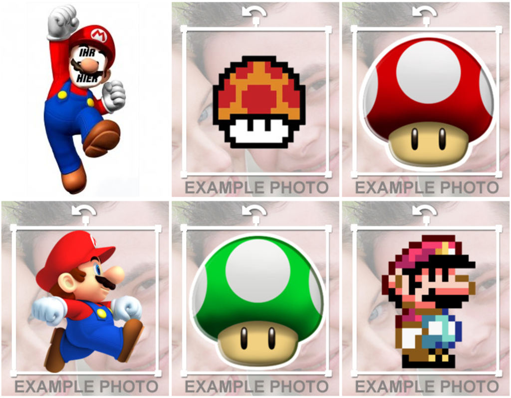 Fotomontagen und Aufkleber für Mario-Spiele