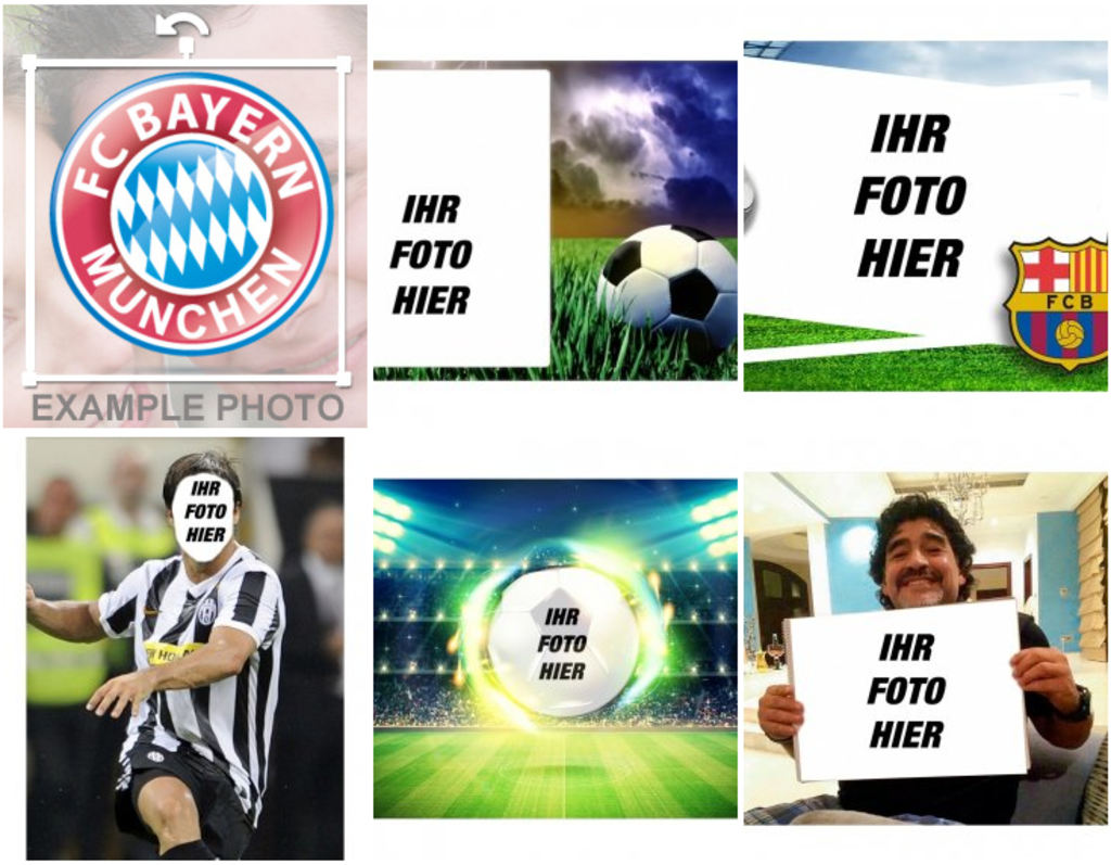 Fotomontagen und Fotorahmen Fußball