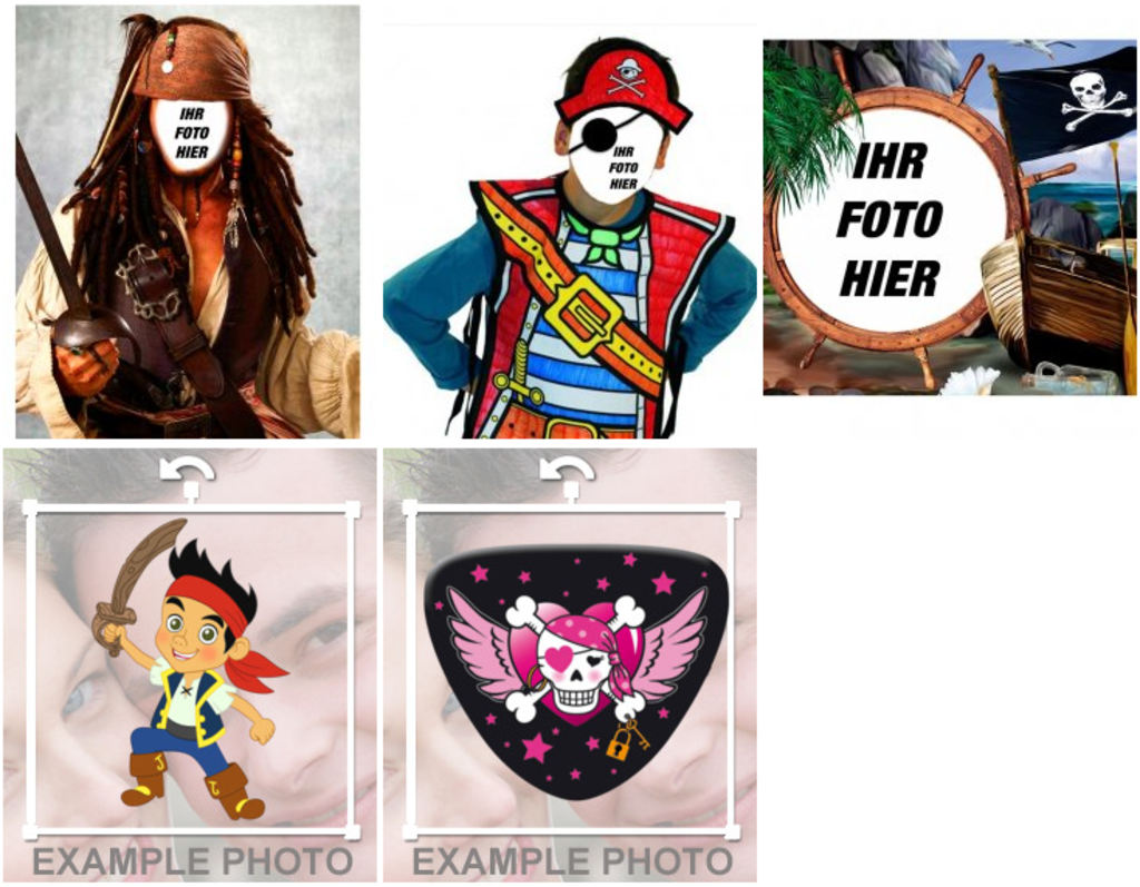 Verschiedene Arten von Fotomontagen mit dem Thema Piraten.