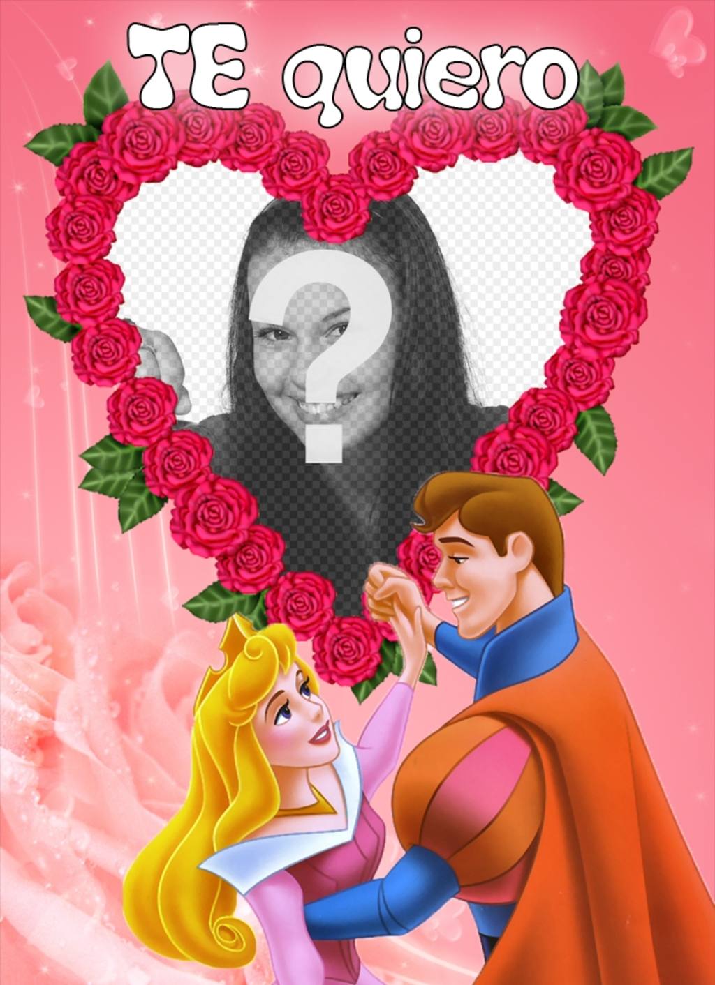 Framework zu setzen Ihr Foto, Rosen und Herzen durch ein Prinz und eine Prinzessin geprägt. Schicken Sie es als Überraschung zum..