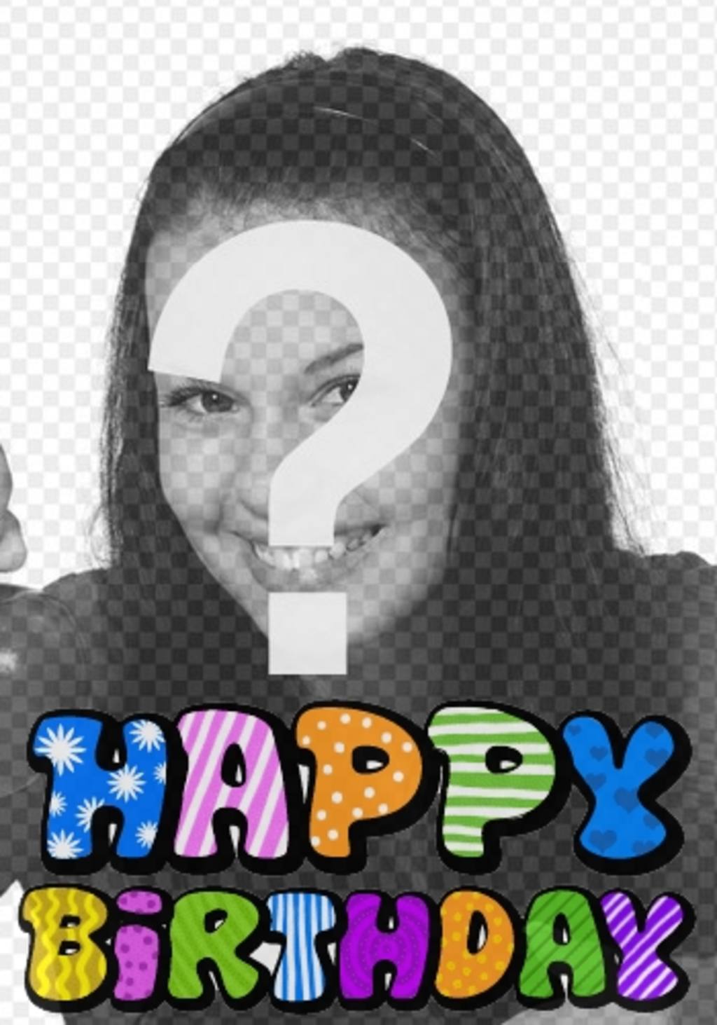 Fotomontage für Geburtstagskarte Happy Birthday animierten Text. Sie können Ihr Foto hochladen. Nach Auswahl der Vorlage, nach ein paar einfachen Schritten haben Sie die personalisierte..