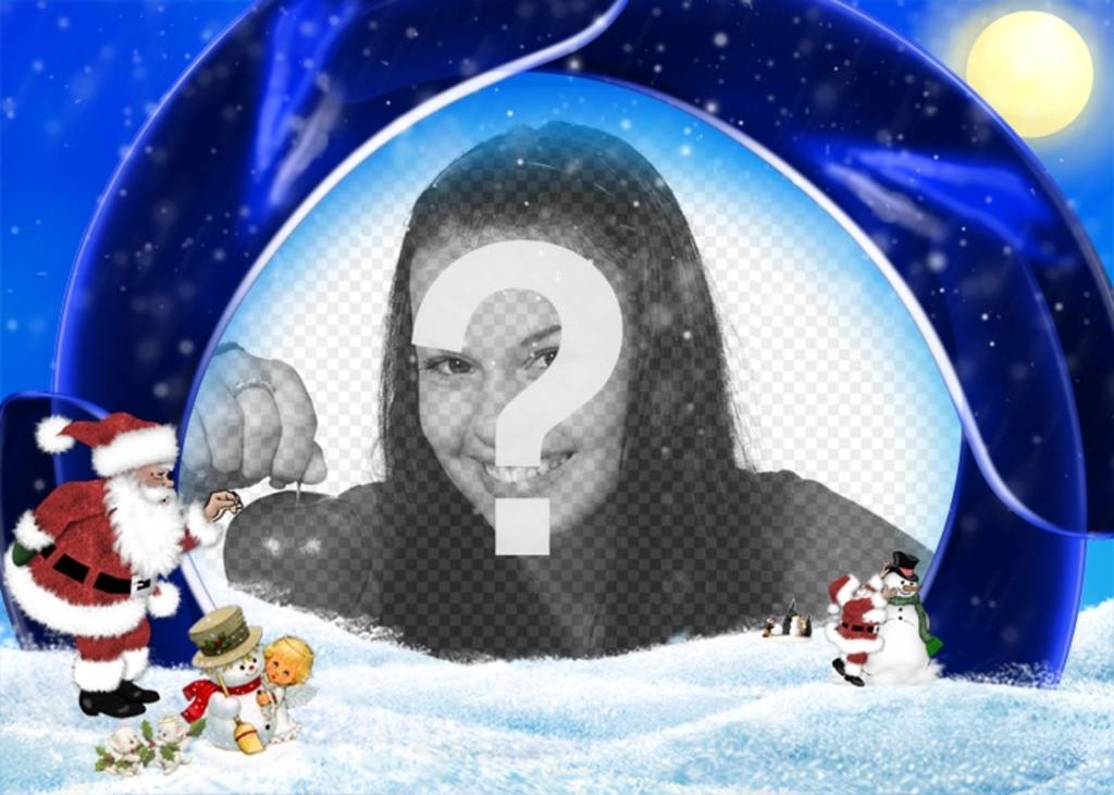 Weihnachtskarte blauem Hintergrund und Schnee, in dem Ihr Bild einzufügen, sind Santa Claus, ein Junge und..