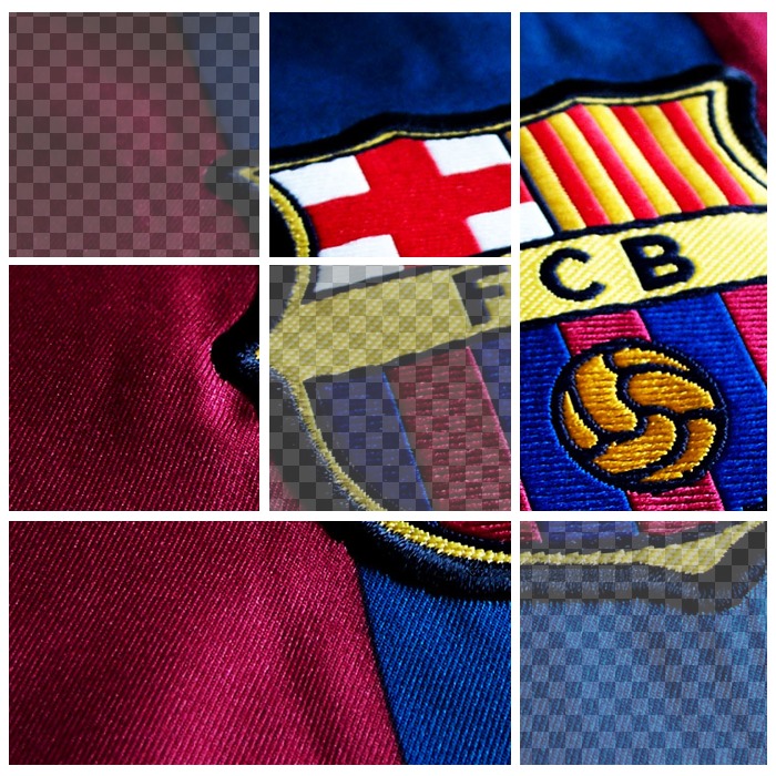 Collage mit dem FC Barcelona Abzeichen, die Sie mit 3 Fotos personalisieren..