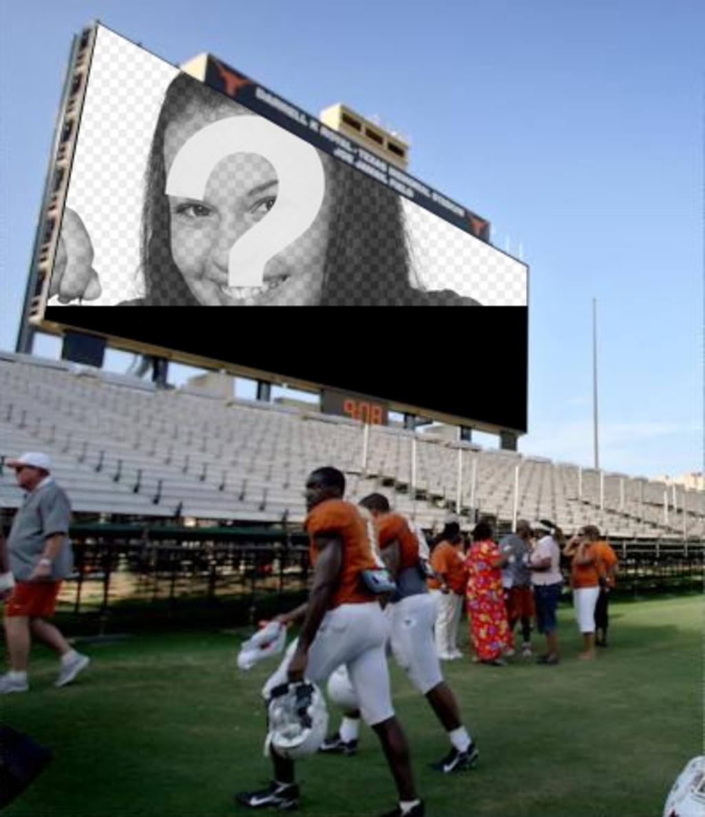In dieser Fotomontage, wird Ihr Foto auf der großen Leinwand in einem Fußballstadion, erscheinen, wo Menschen, darunter..