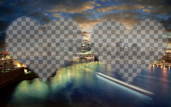 Fotomontage mit einem Foto Brooklyn Bridge in New York und zwei halbtransparente Herzen zu setzen Sie Ihre..
