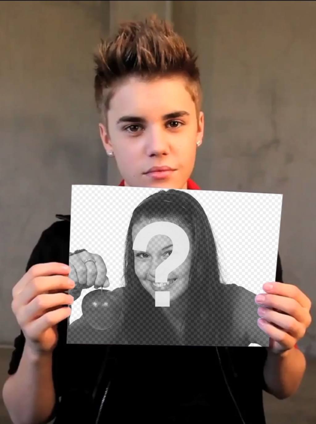Fotomontage mit Justin Bieber mit kurzen Haaren hält Ihr..