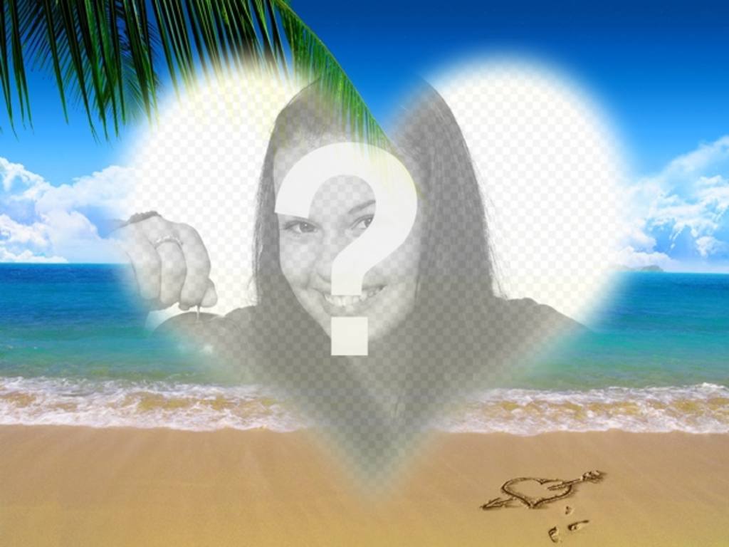 Collage einen herzförmigen Bild auf einem Bild von einem Strand..