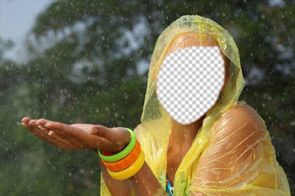 Fotomontage eines Mädchens mit gelben Regenmantel im regen ..