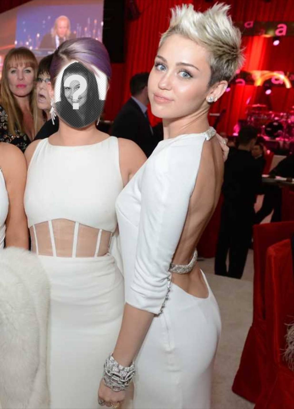 Fotomontage zur nächsten Miley Cyrus in Oscars Partei Blondine im weißen Kleid..