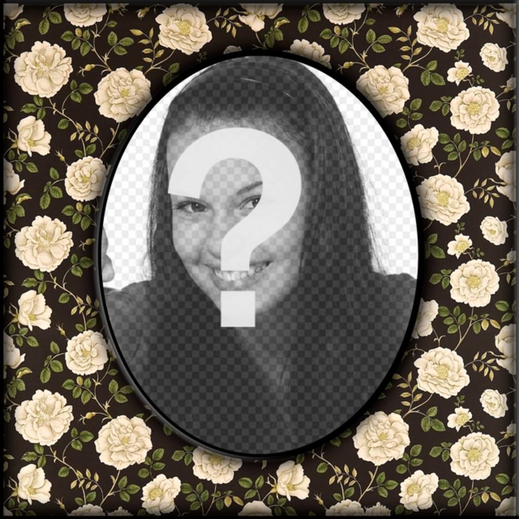 Weinlese ovale Bilderrahmen mit Blumen auf beige in schwarze Wand, wo Sie ein digitales Foto hochladen..