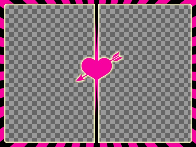 Fuchsia und schwarzen Rahmen für zwei Fotos mit einem Herz mit Pfeil in der Mitte, um Fotocollagen mit Ihren romantischen Bilder zu..