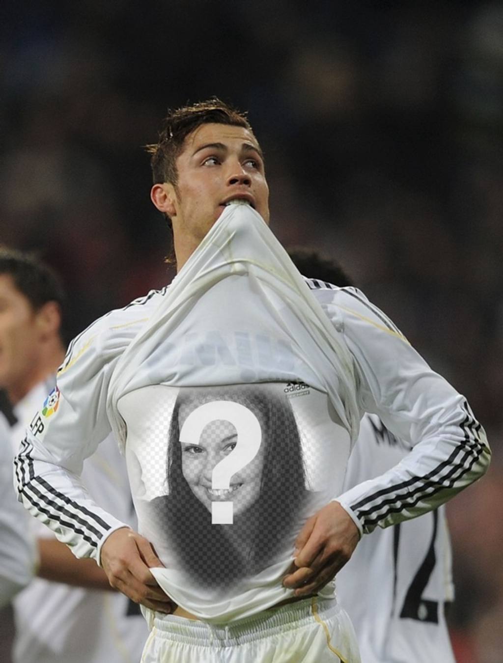 Erstellen von Foto-Collagen mit Cristiano Ronaldo und ein Bild hochladen, die in der Real Madrid Fußballspieler Shirt..