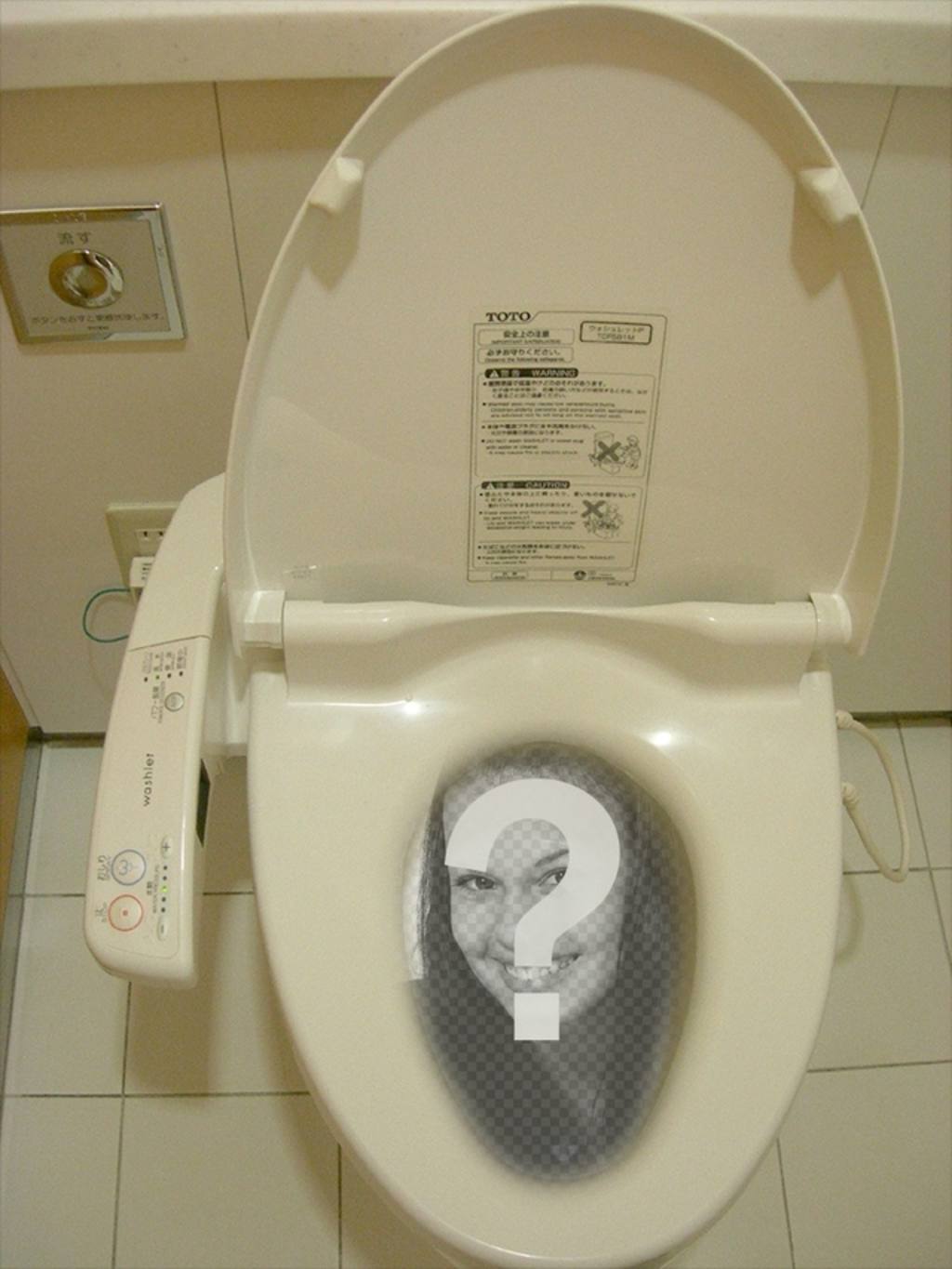 Lustige Fotomontage, wo Sie Ihr Foto in einem chinesischen oder japanischen WC im Wasser der Toilette gelöst setzen..