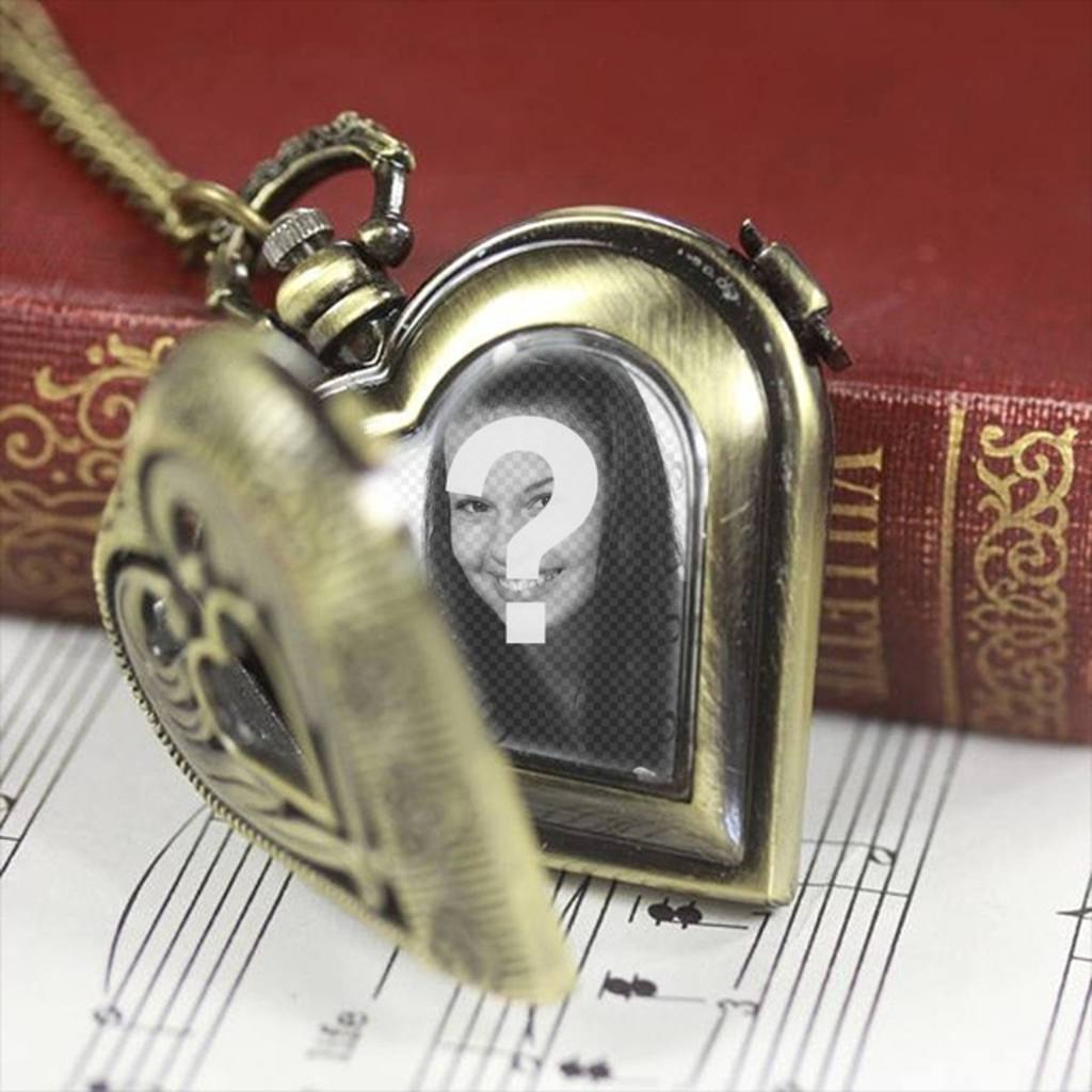 Fotomontage mit einer Taschenuhr Herz geformt, um ein Foto von Ihrem Partner nach innen..