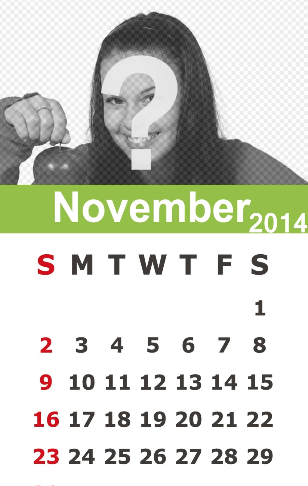 Kalender November 2014, um das Foto online und sehr einfach..