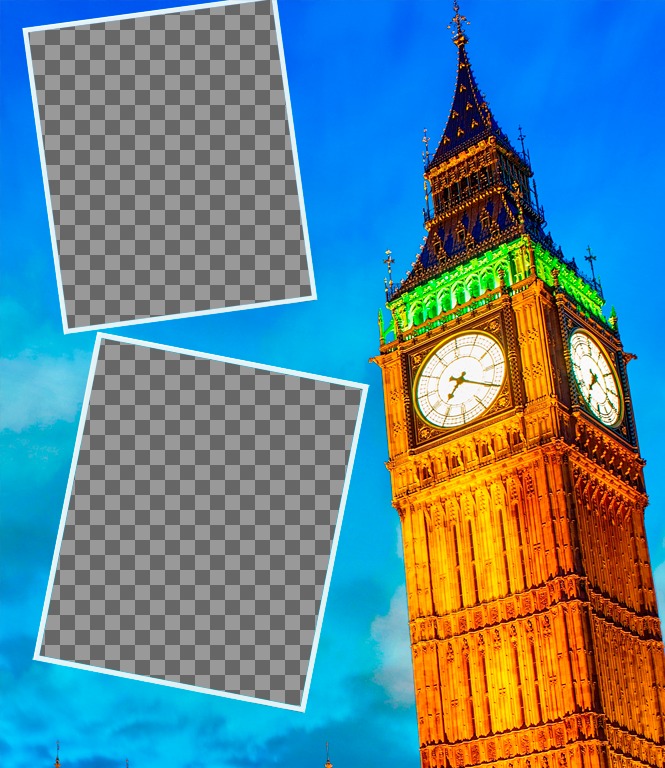 Postkarte an zwei Bilder von Big Ben in London setzen Sie Ihre Fotos online tun..
