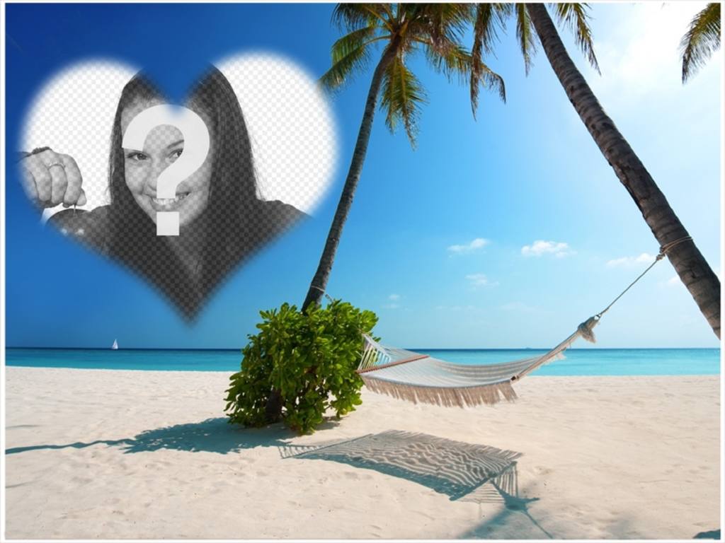 Postkarte, um das Foto in Herzform auf einer paradiesischen Insel setzen. ..