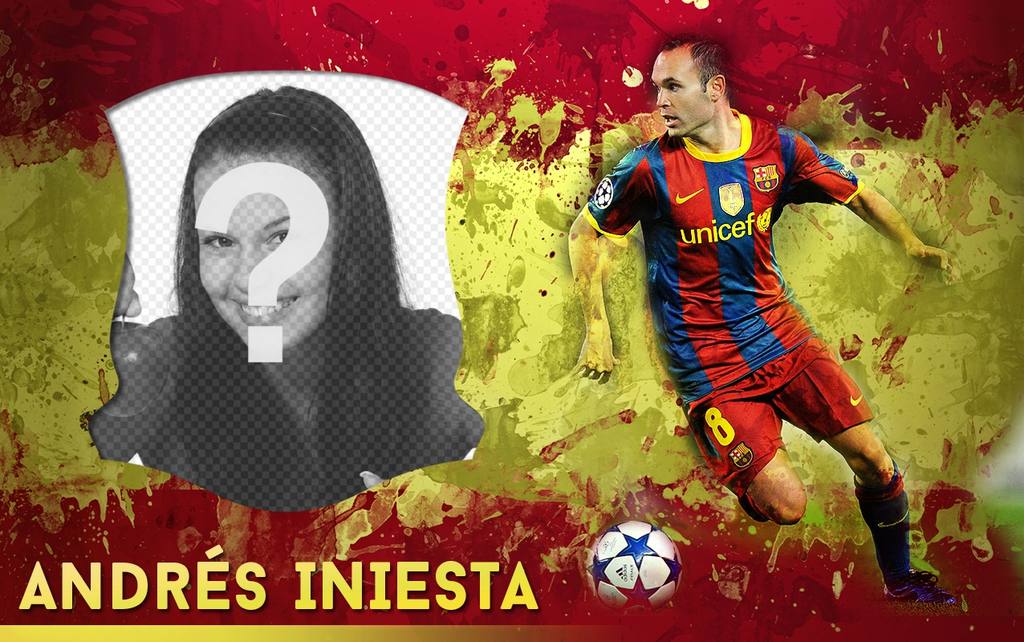 Fotomontage mit Andres Iniesta, spanische Mittelfeldspieler. ..