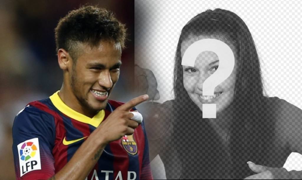 Neymar Jr. Fotomontage mit der Fußballspieler zeigen und lächelnd auf das Foto, das Sie hochladen. ..