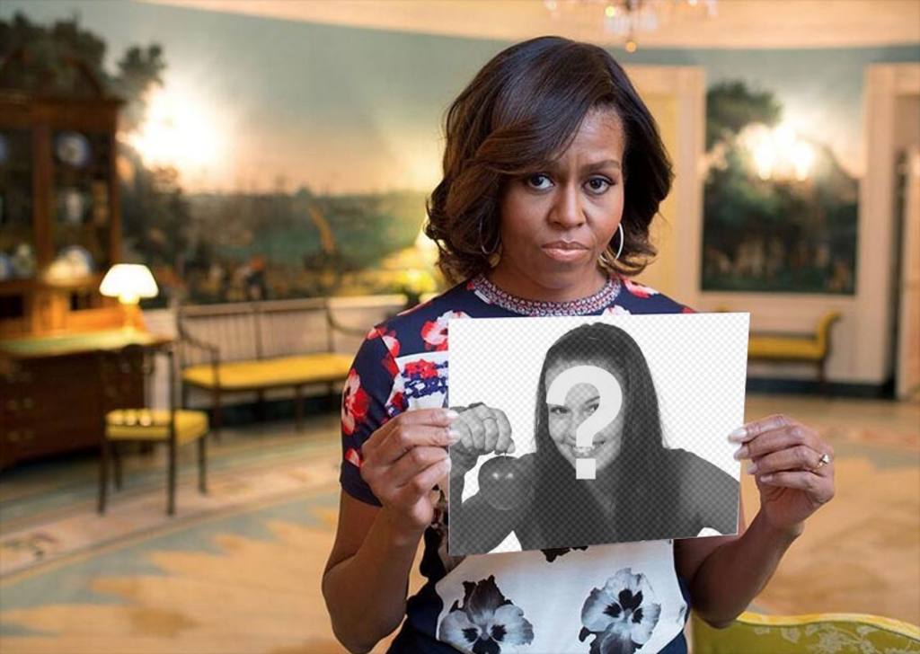 Fotomontage mit Michelle Obama hält Ihr Bild. ..
