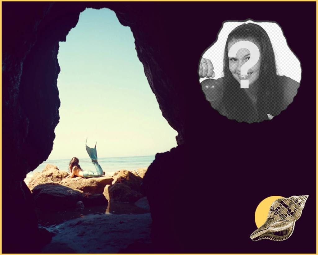 Collage mit einer Meerjungfrau, eine Muschel und einer geheimnisvollen Höhle. ..