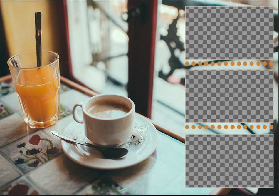 Collage von guten Morgen mit Kaffee und Saft Frühstück. ..