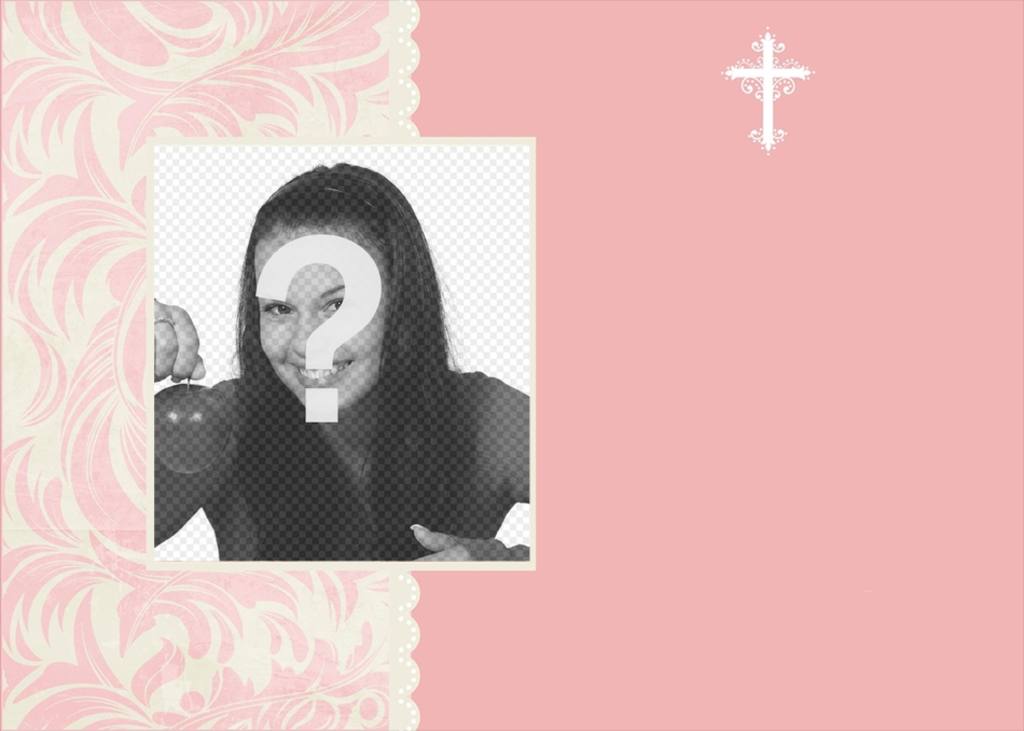 Taufe-Einladung mit Foto rosa mit einem Kreuz. Verwenden Sie dieses ..