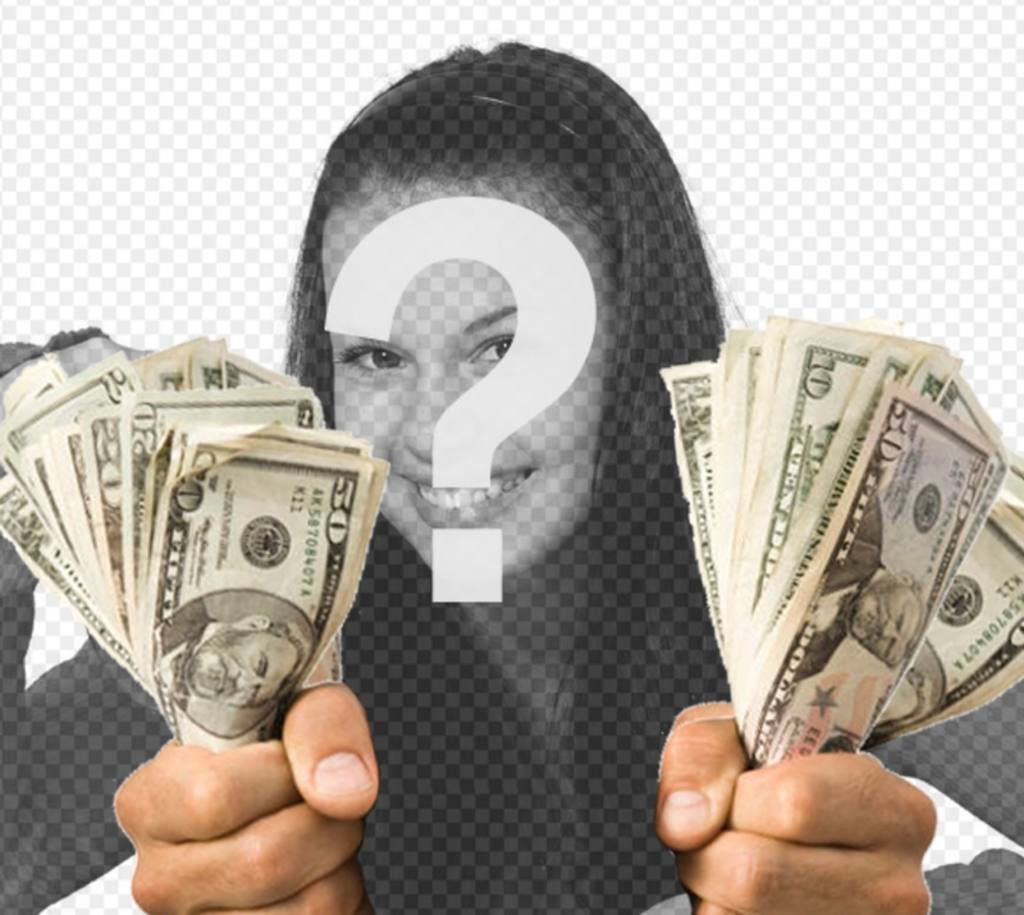 Setzen Sie Ihr Bild mit zwei Bündel von Bargeld in der Hand ergriff! ..