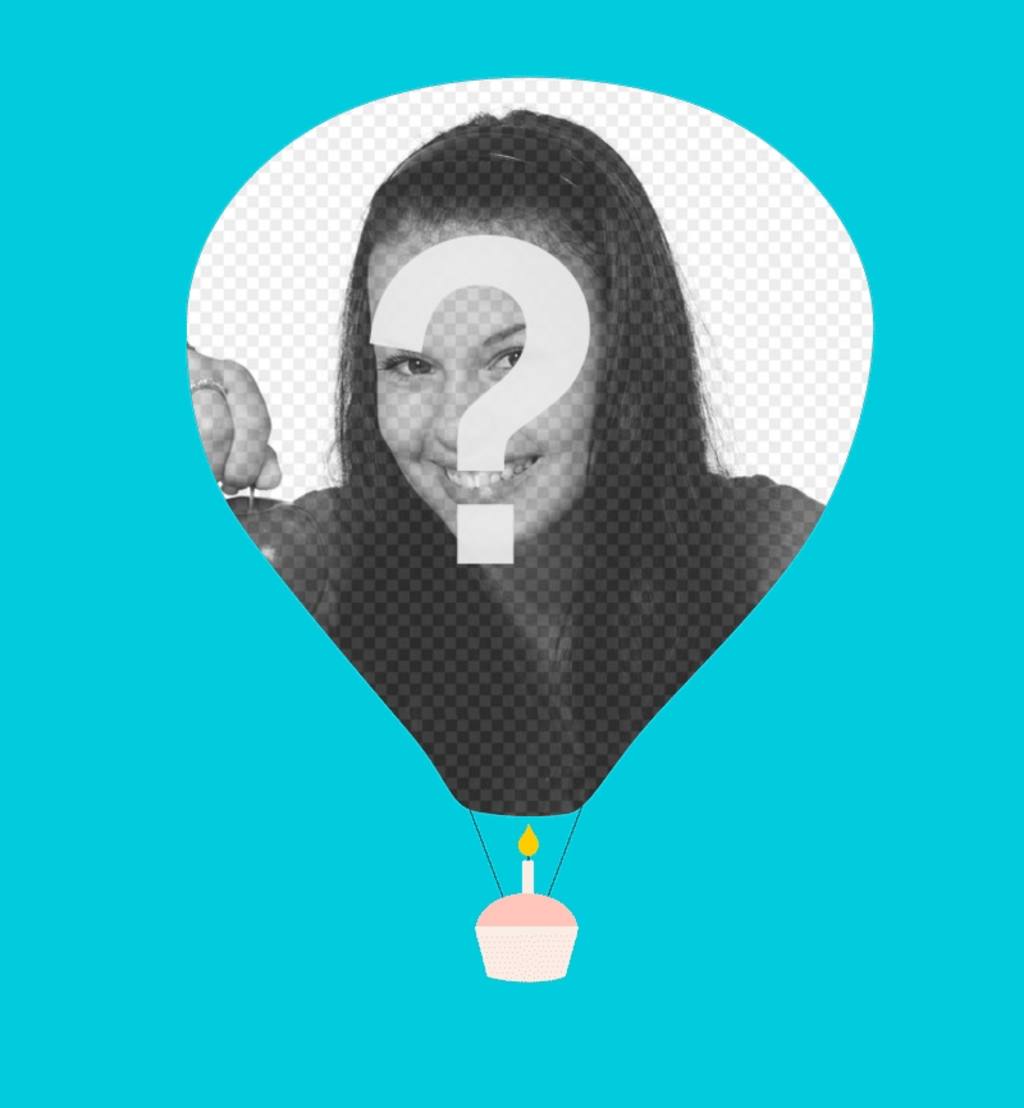 Minimalistische Grußkarte mit Ihrem Bild auf einem Ballon und einem schwimmenden kleinen Kuchen. Diese subtile ..