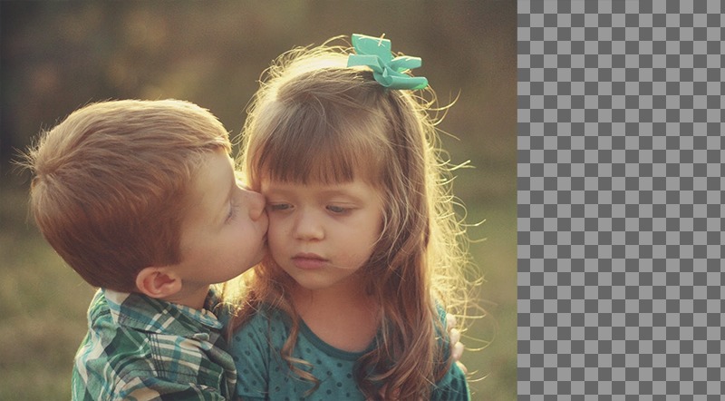 Rahmen für zwei Fotos mit ein paar Kinder küssen zärtlich. Denken Sie daran, ..