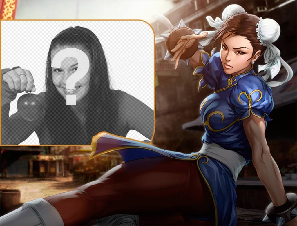 Collage mit Chun-Li aus Street Fighter treten, während Sie aufmerksam zu. ..