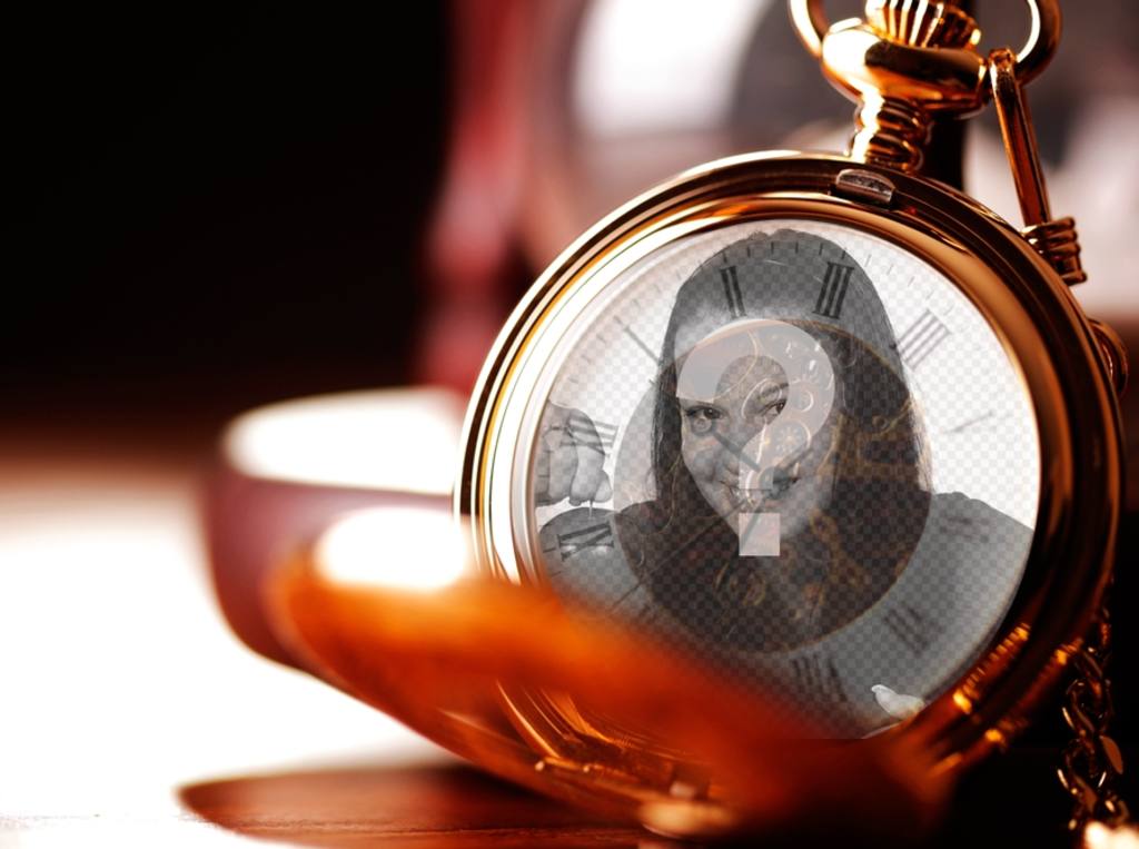 Fotomontage mit einem Gold-Taschenuhr. ..