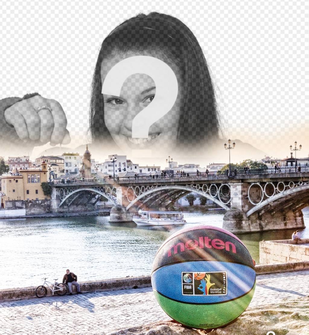 Fotomontage mit einem Basketball in Sevilla. ..