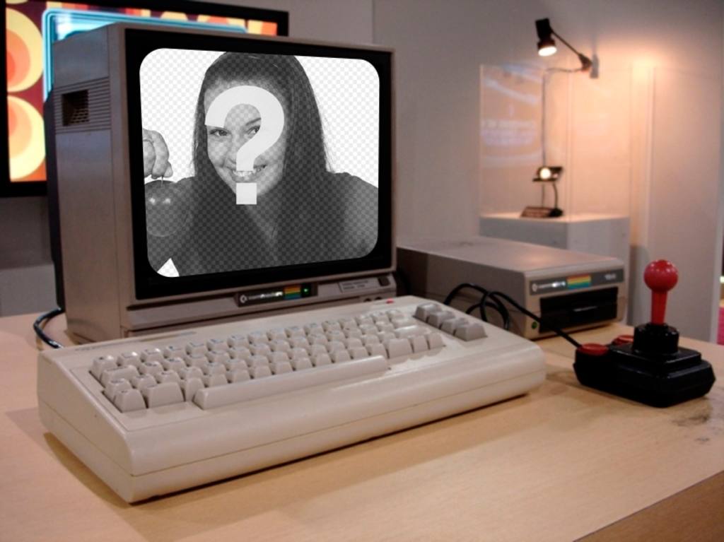 Collage mit einem Commodore 64 und einen Handhebel. ..