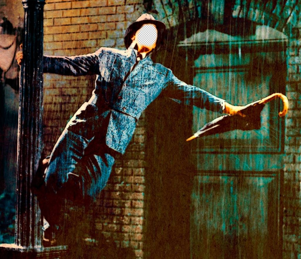 Fotomontage mit der berühmten Szene aus Singin im regen bearbeiten ..