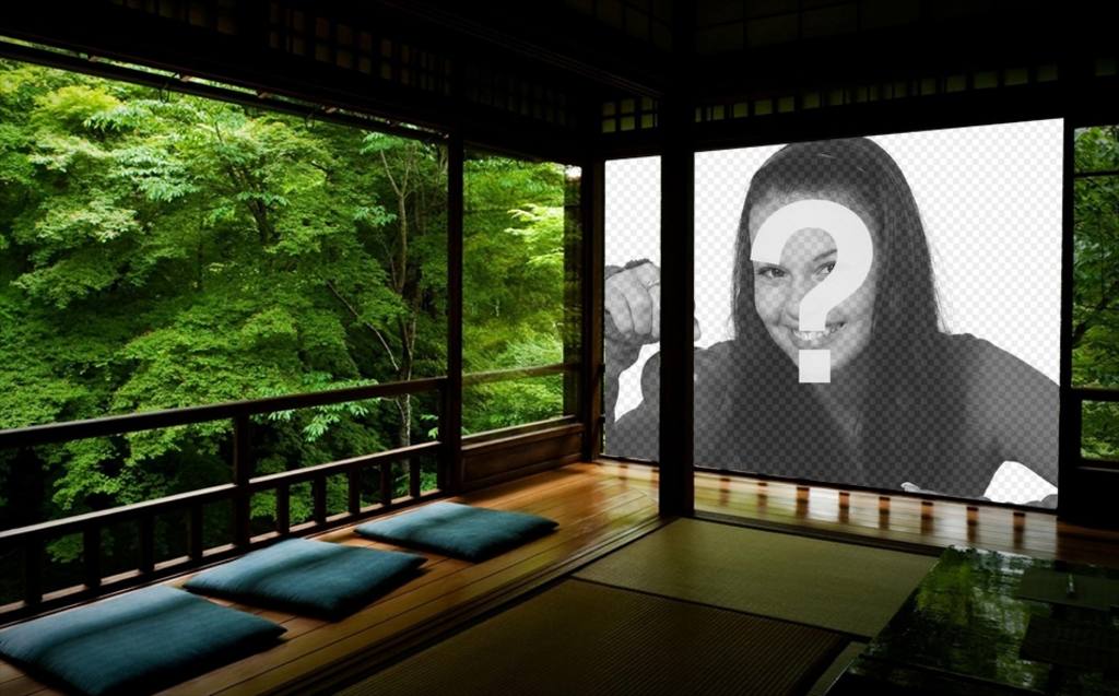 Fotomontage eines japanischen Zen und das projizierte Bild an der Wand. ..