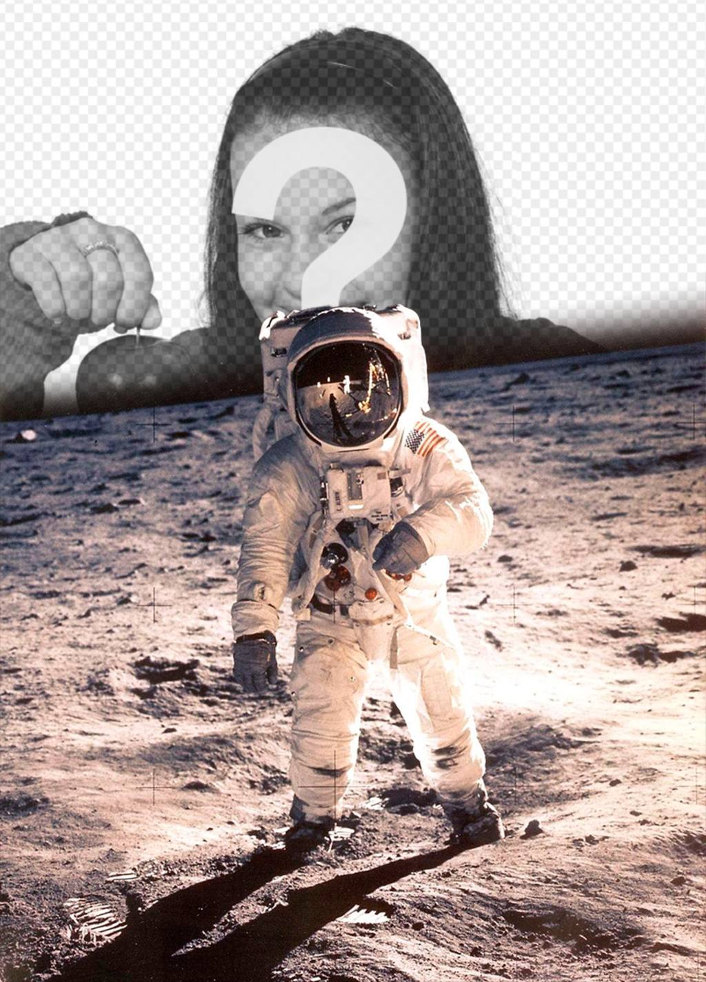 Fotomontage mit dem berühmten Foto von Neil Armstrong auf dem Mond ..