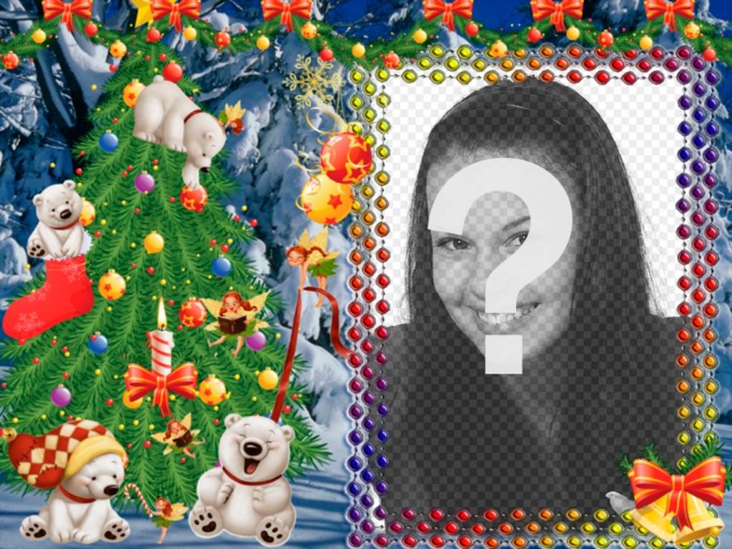 Setzen Sie Ihr Foto auf dieser Weihnachts-Rahmen mit Pandabären. ..